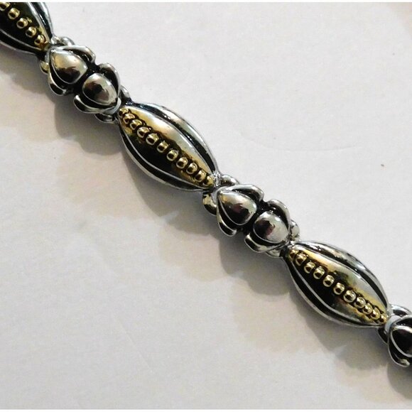 Vintage Two-Tone Necklace Blue Pendant Matching Pierced Earrings Set - Picture 4 of 11